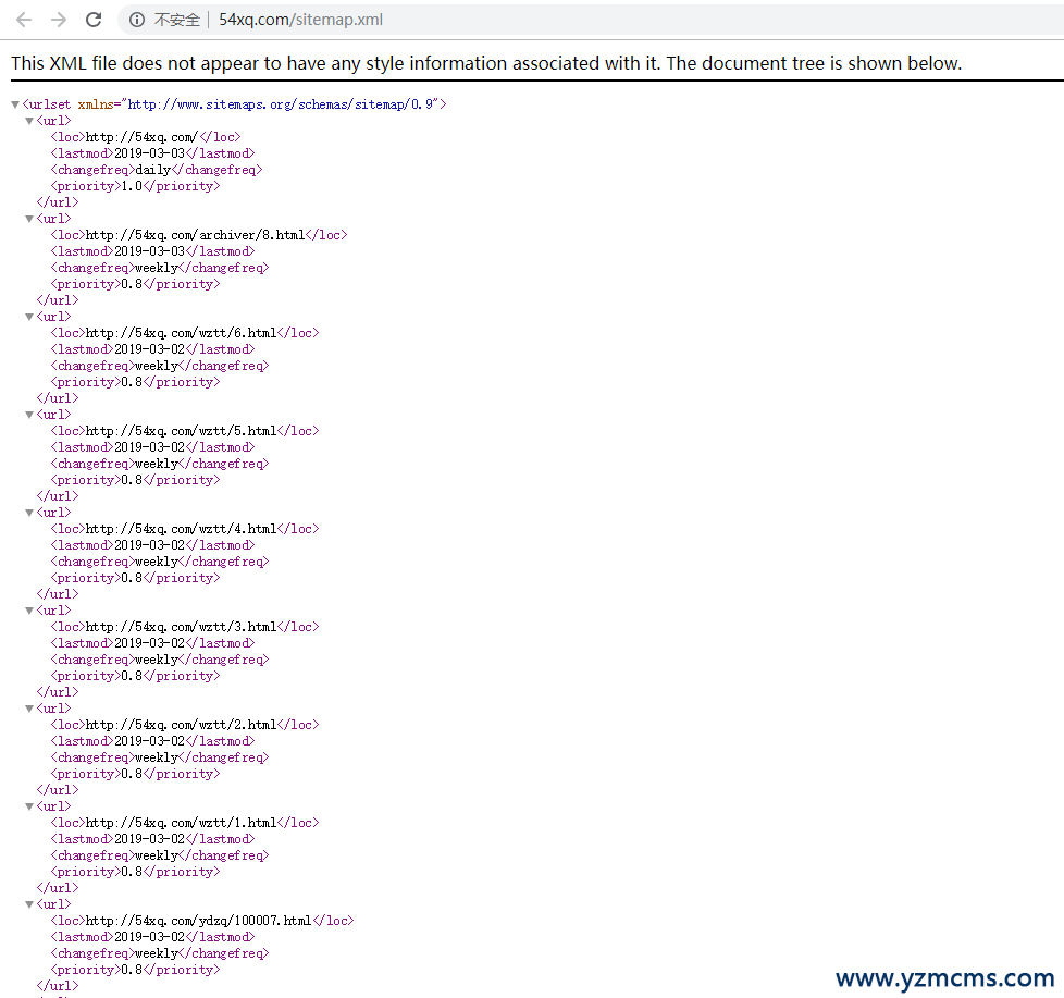 yzmcms后台的网站地图生成出来后没有栏目列表链接