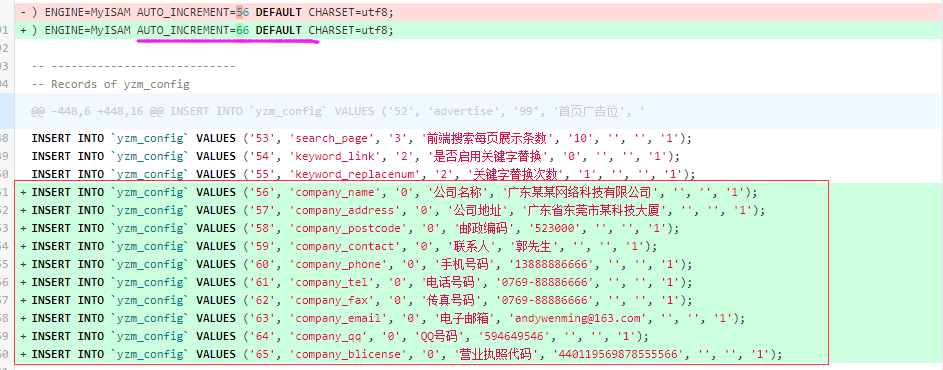 YzmCMS后台系统设置里增加公司配置信息