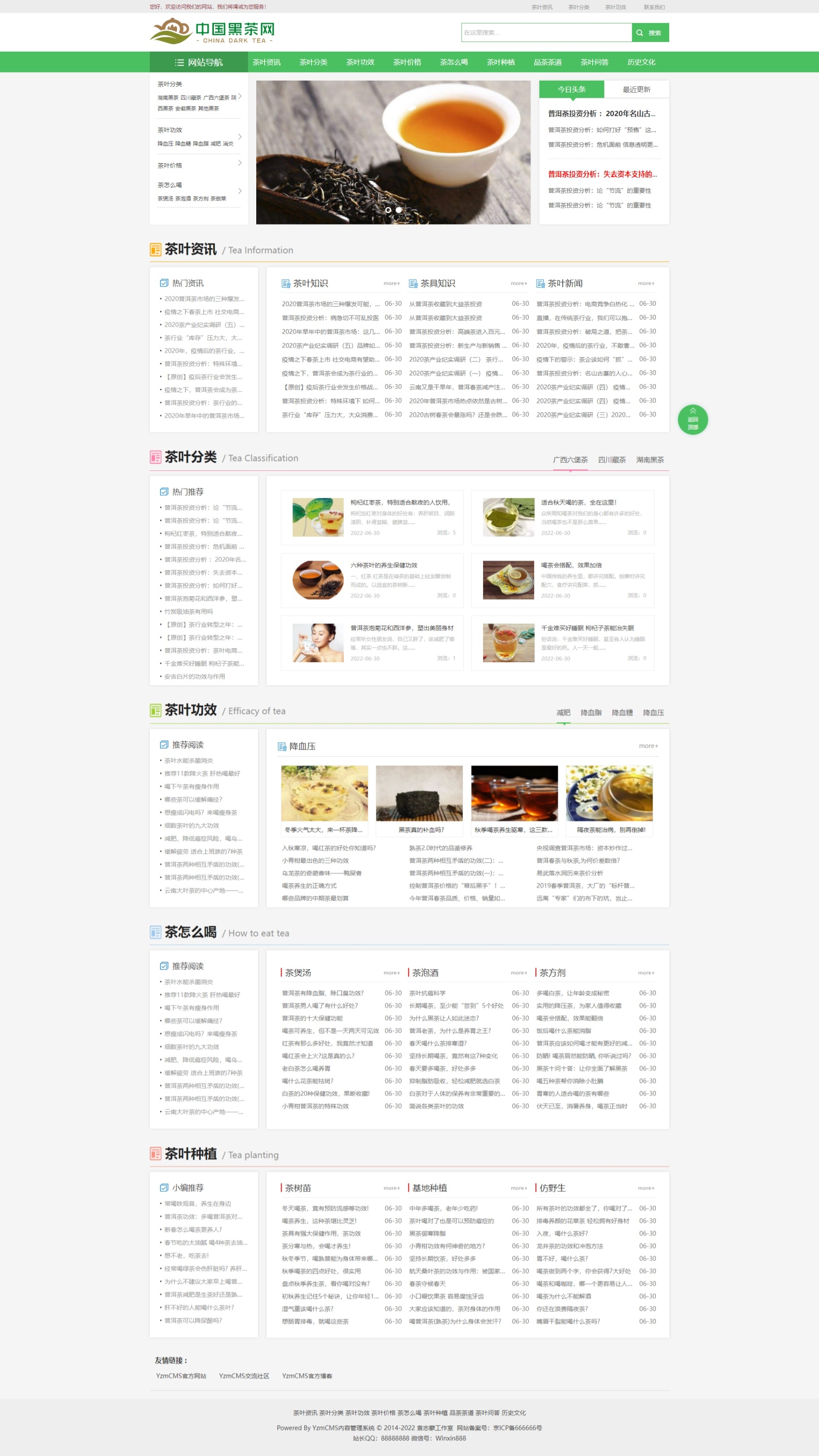 响应式茶叶新闻资讯网站模板for YZMCMS V6.6